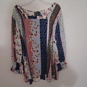 Cato Multicolor Floral and Striped Blouse